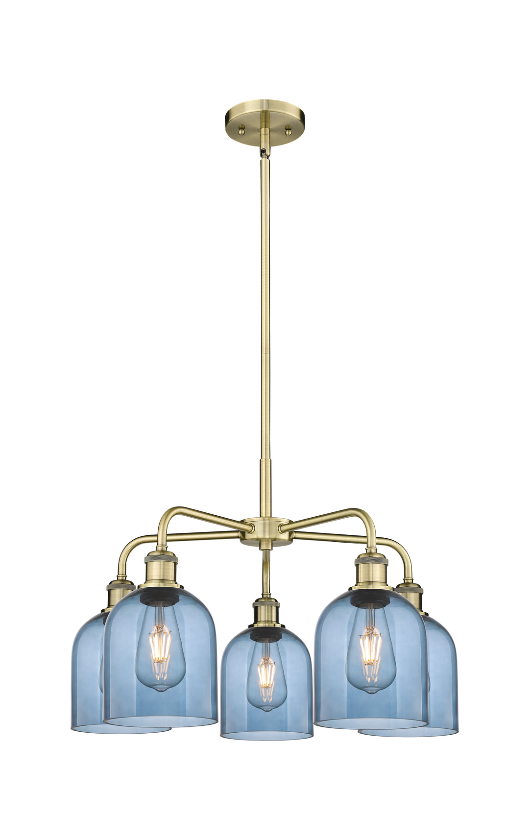 Innovations Lighting Bella 6" Chandelier Chandeliers Innovations Lighting Antique Brass Blue  ; Glass Type: Blue 