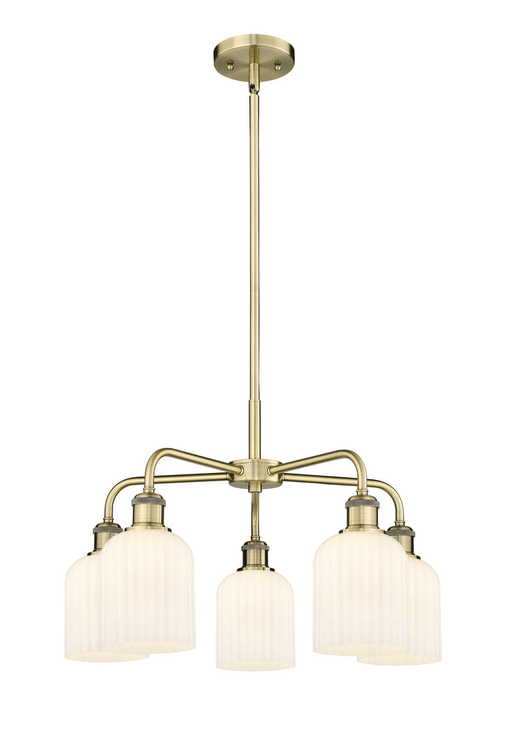 Innovations Lighting Bridal Veil 5" Chandelier Chandeliers Innovations Lighting Antique Brass Gloss White ; Glass Type: Gloss White; Ribbed 