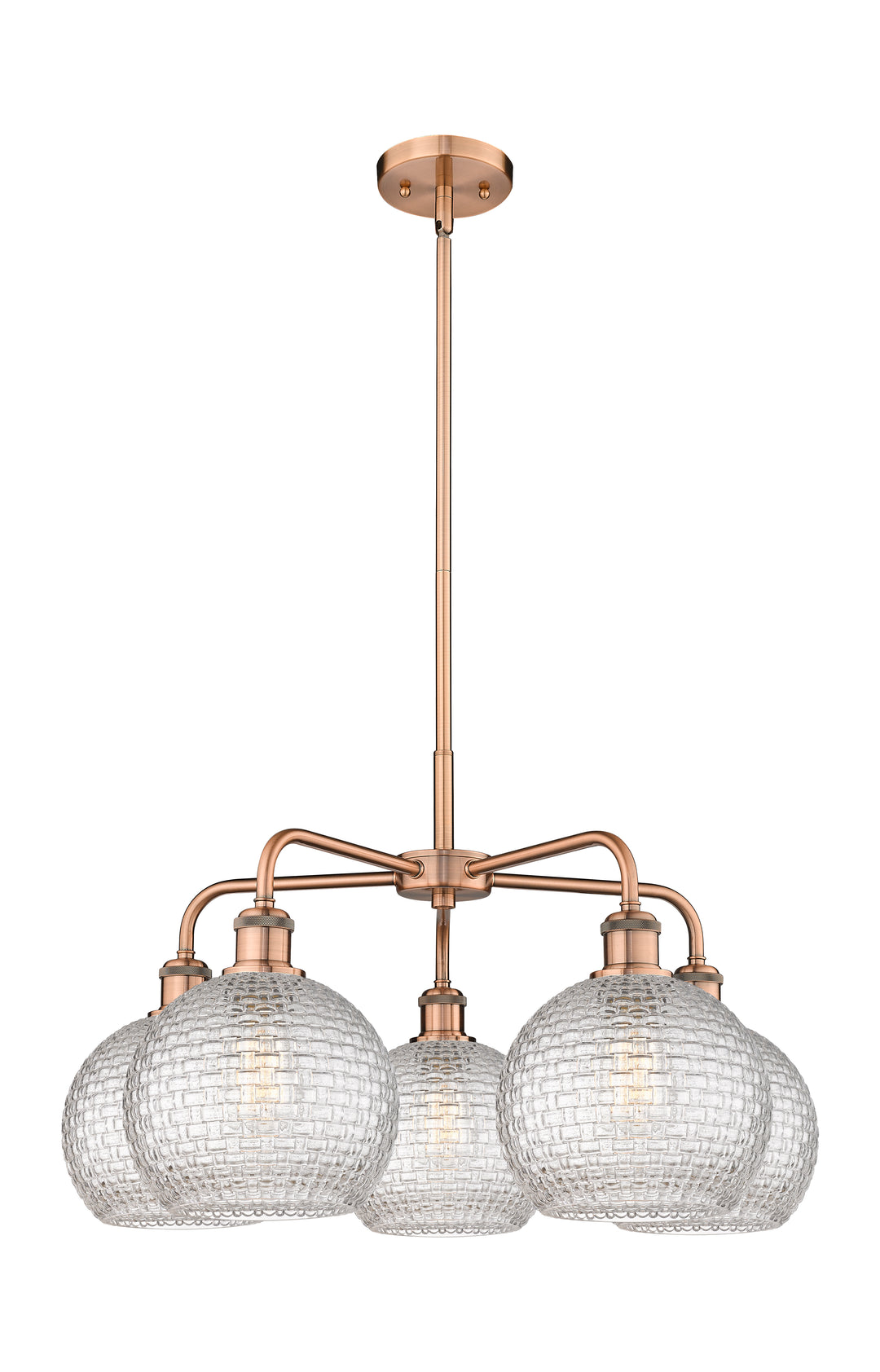 Innovations Lighting Athens 8" Chandelier Chandeliers Innovations Lighting Antique Copper Clear Basket Weave ; Glass Type: Clear Basket Weave 