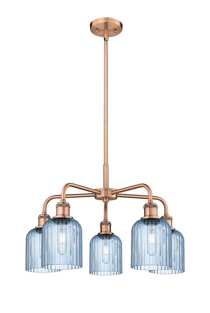 Innovations Lighting Bridal Veil 5" Chandelier Chandeliers Innovations Lighting Antique Copper Princess Blue ; Glass Type: Princess Blue; Ribbed 