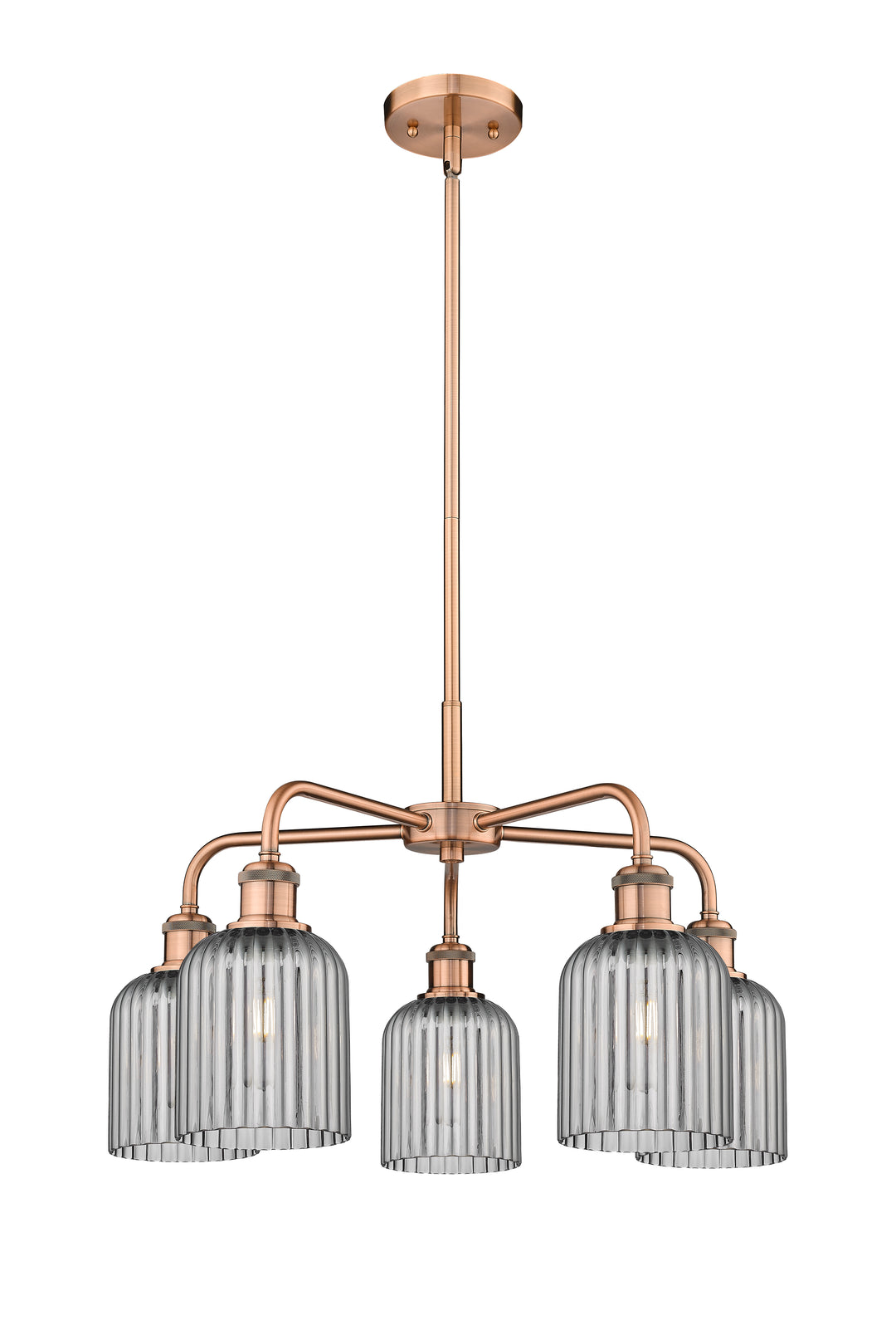 Innovations Lighting Bridal Veil 5" Chandelier Chandeliers Innovations Lighting Antique Copper Light Smoke ; Glass Type: Light Smoke; Ribbed 