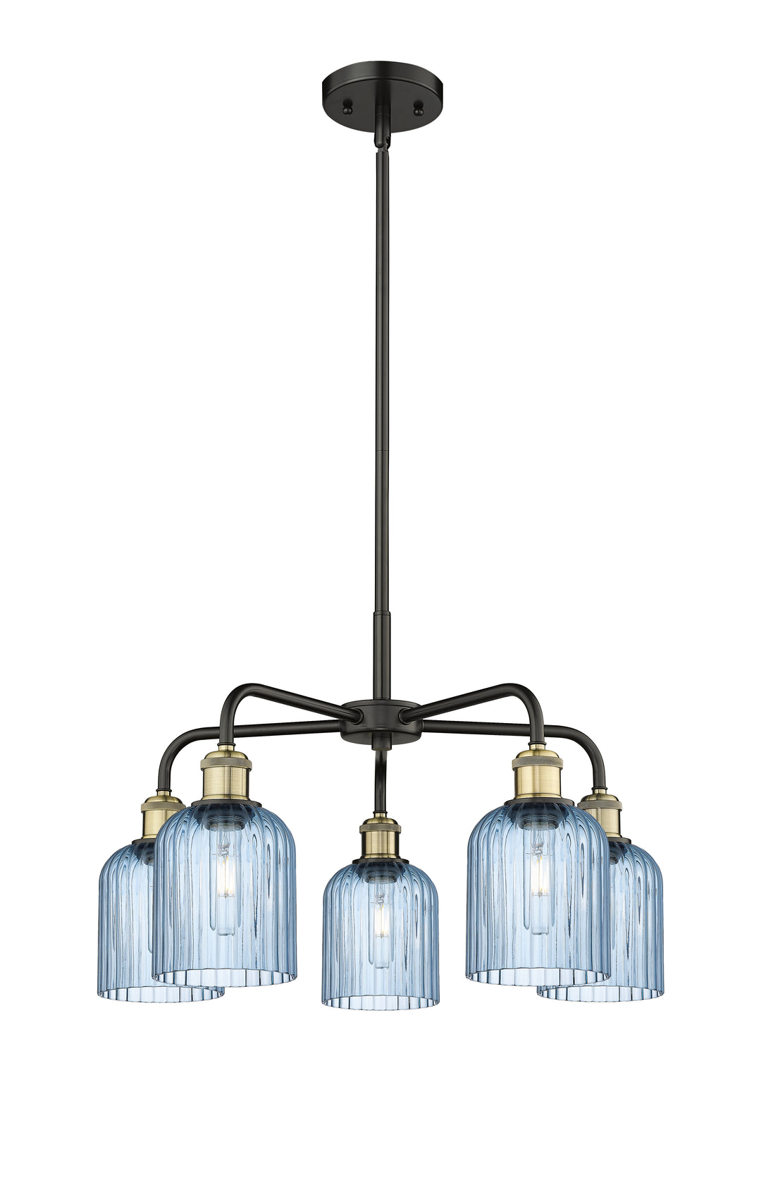 Innovations Lighting Bridal Veil 5" Chandelier Chandeliers Innovations Lighting Black Antique Brass Princess Blue ; Glass Type: Princess Blue; Ribbed 