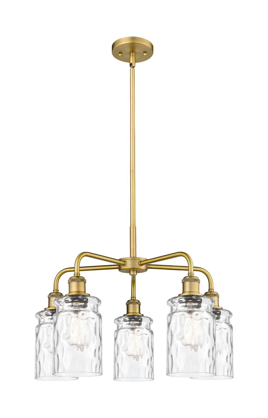 Innovations Lighting Candor 5" Chandelier Chandeliers Innovations Lighting Brushed Brass Clear Waterglass ; Glass Type: Frosted; Ribbed 