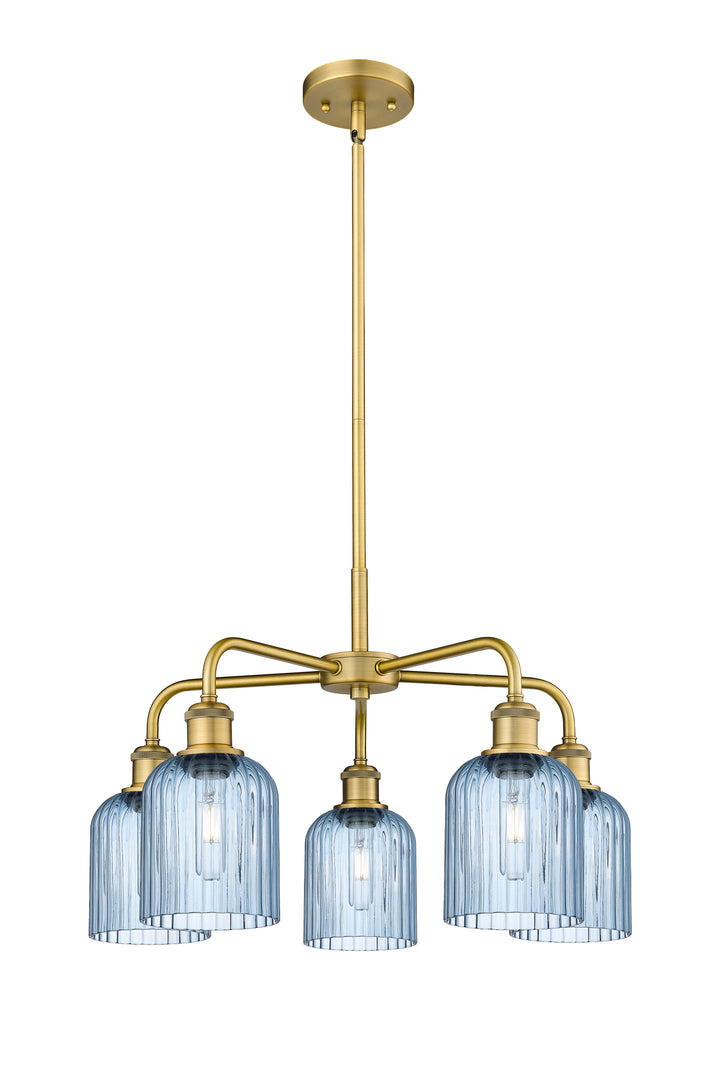 Innovations Lighting Bridal Veil 5" Chandelier Chandeliers Innovations Lighting Brushed Brass Princess Blue ; Glass Type: Princess Blue; Ribbed 