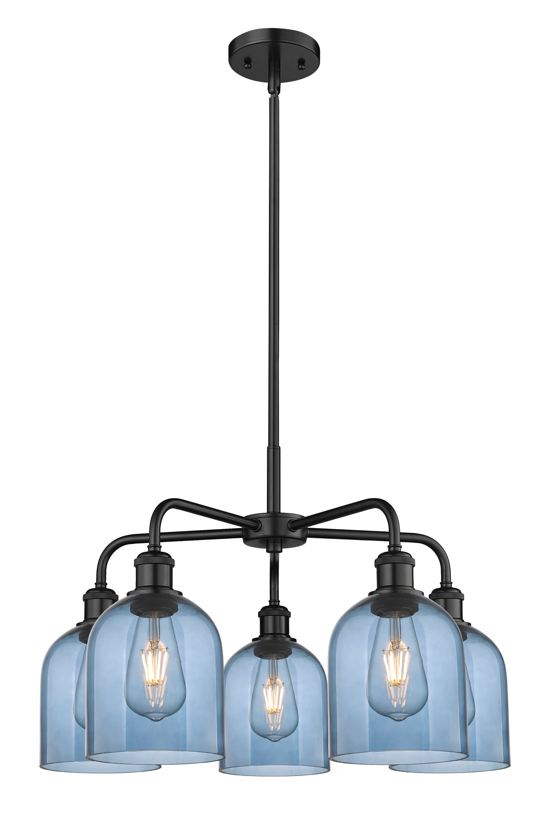 Innovations Lighting Bella 6" Chandelier Chandeliers Innovations Lighting Matte Black Blue  ; Glass Type: Blue 