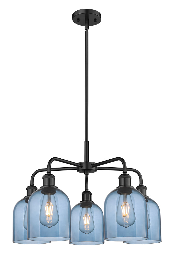 Innovations Lighting Bella 6" Chandelier Chandeliers Innovations Lighting Matte Black Blue  ; Glass Type: Blue 