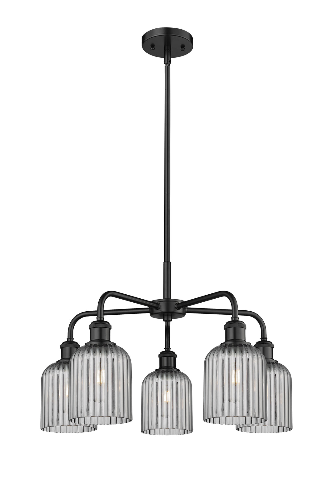 Innovations Lighting Bridal Veil 5" Chandelier Chandeliers Innovations Lighting Matte Black Light Smoke ; Glass Type: Light Smoke; Ribbed 