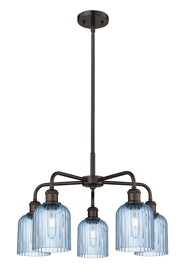 Innovations Lighting Bridal Veil 5" Chandelier Chandeliers Innovations Lighting Oil Rubbed Bronze Princess Blue ; Glass Type: Princess Blue; Ribbed 