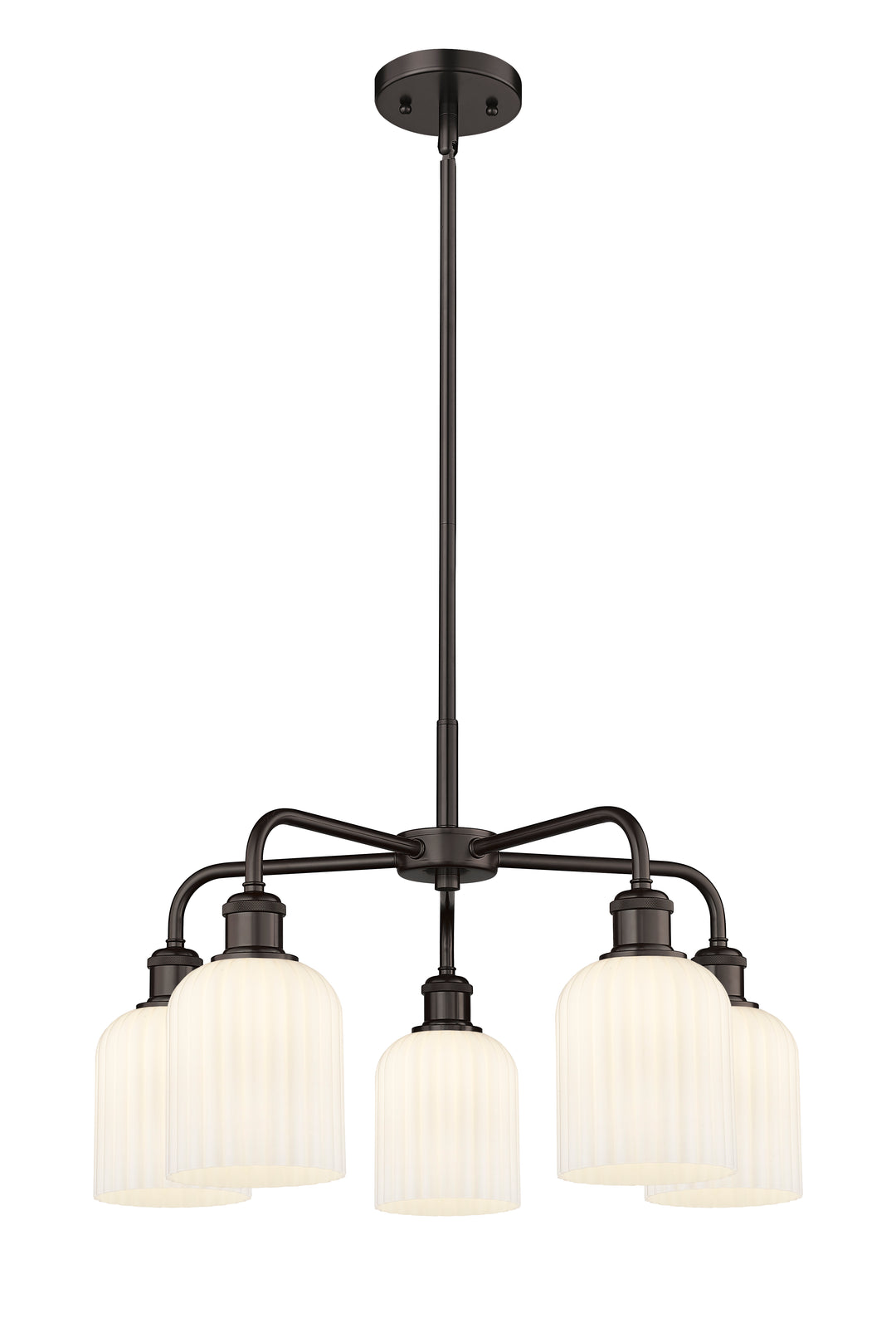 Innovations Lighting Bridal Veil 5" Chandelier Chandeliers Innovations Lighting Oil Rubbed Bronze Gloss White ; Glass Type: Gloss White; Ribbed 