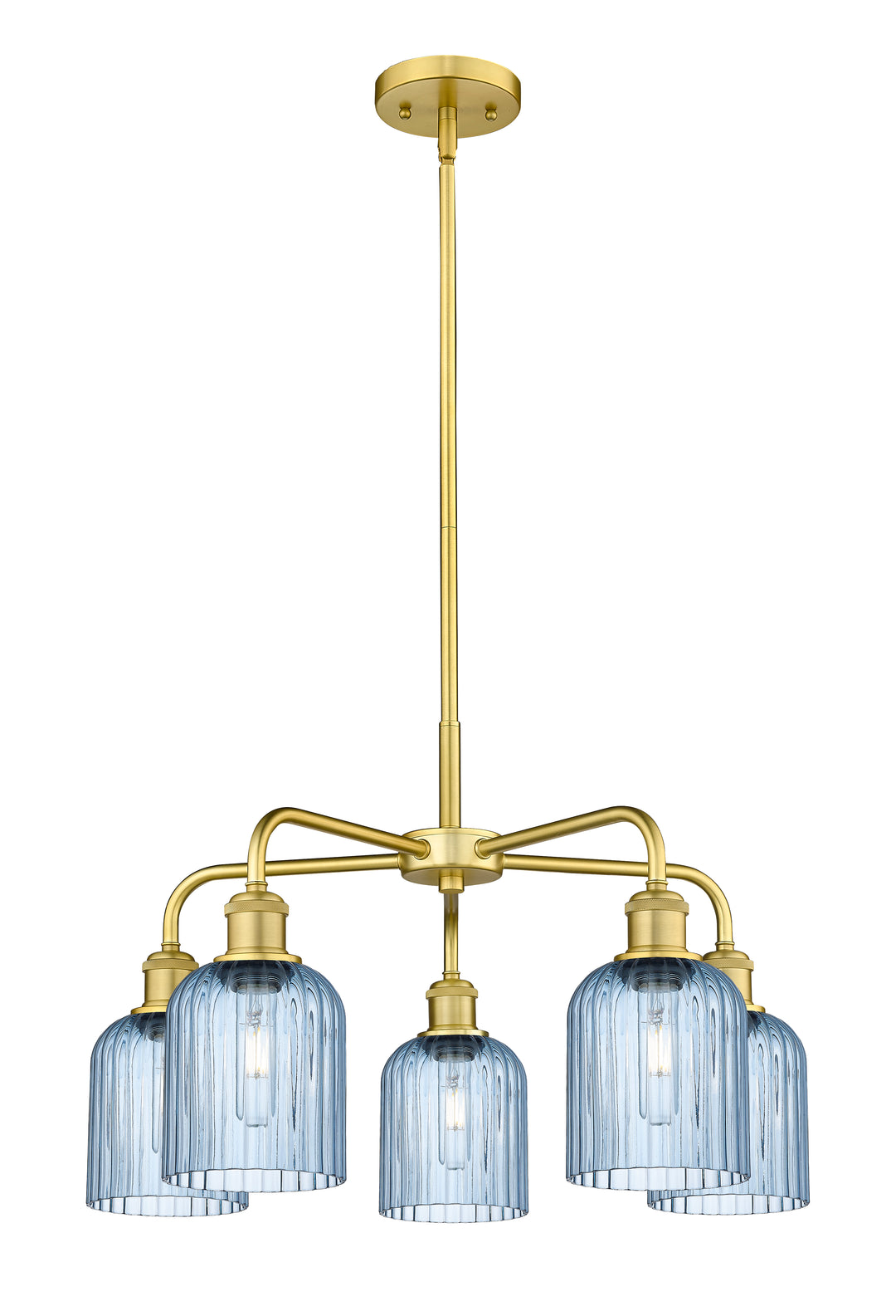 Innovations Lighting Bridal Veil 5" Chandelier Chandeliers Innovations Lighting Satin Gold Princess Blue ; Glass Type: Princess Blue; Ribbed 