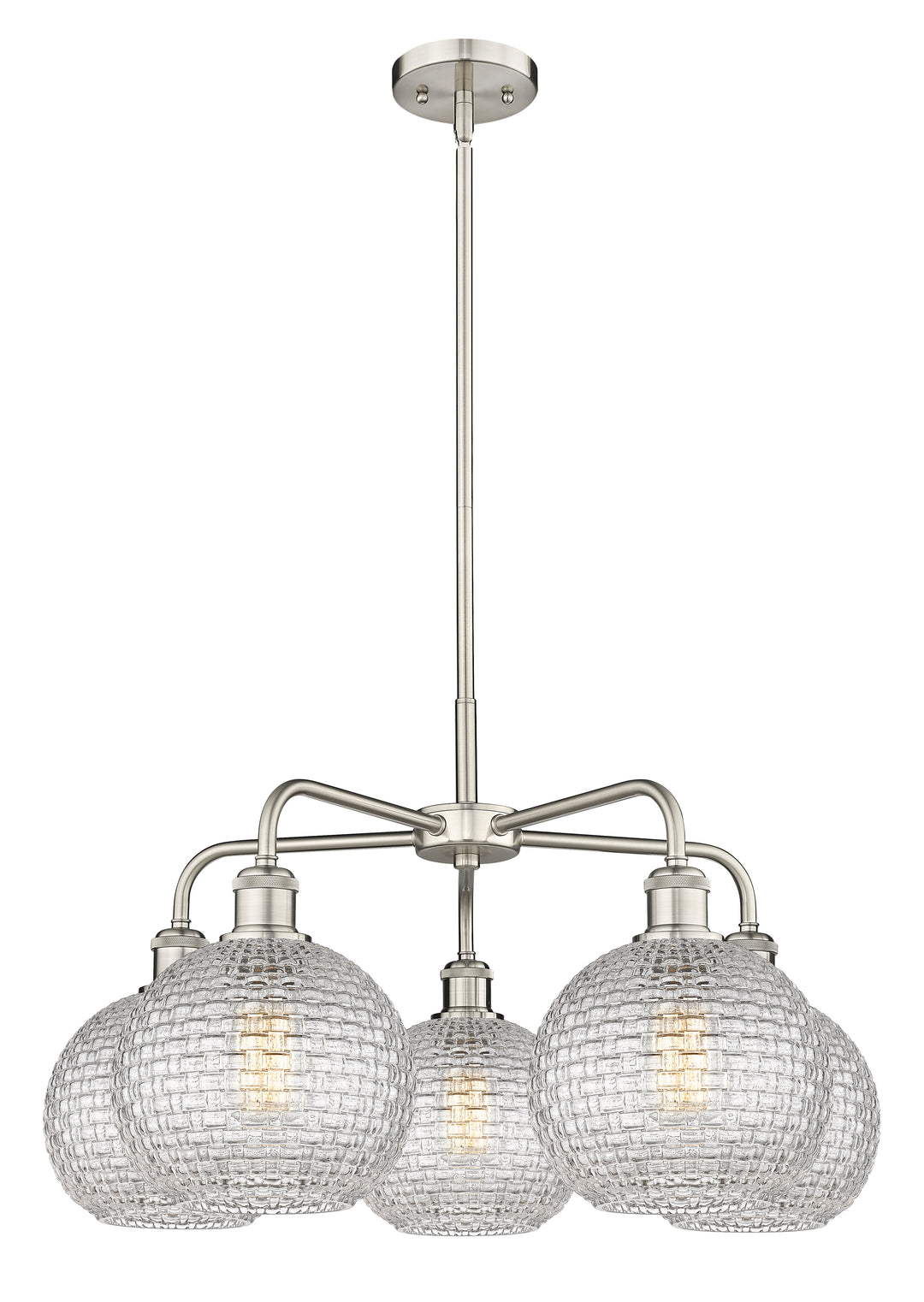 Innovations Lighting Athens 8" Chandelier Chandeliers Innovations Lighting Satin Nickel Clear Basket Weave ; Glass Type: Clear Basket Weave 