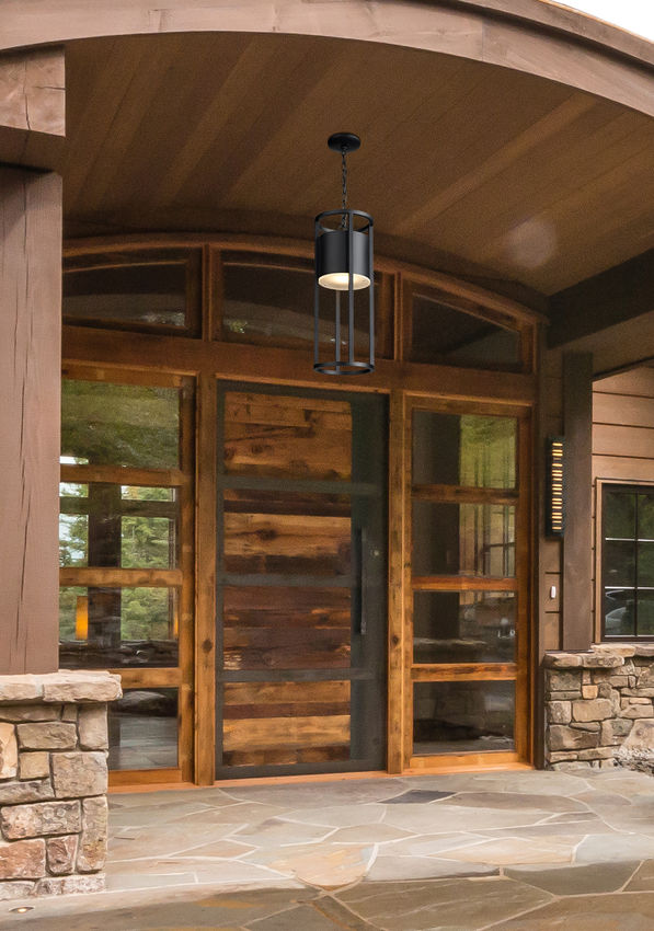 Z-Lite Luca Outdoor Hanging Light installed on a home exterior
