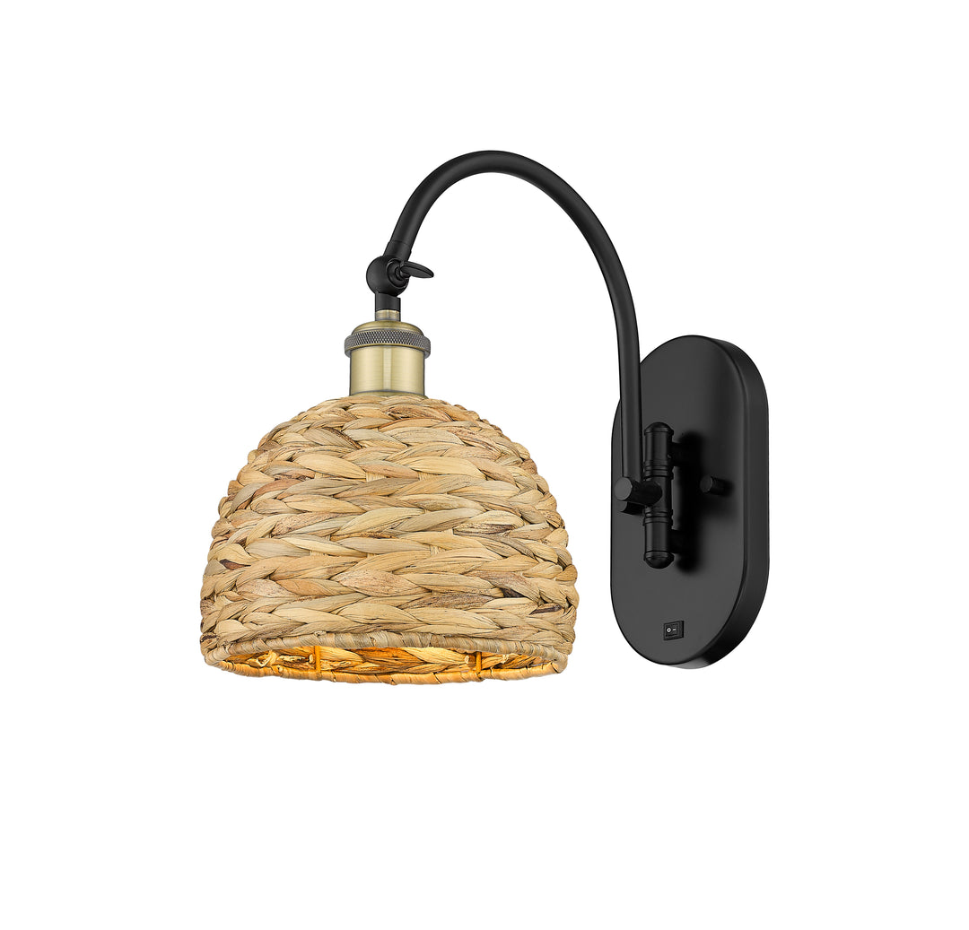 Innovations Lighting Woven Rattan 8" Sconce - Black Antique Brass Wall Sconces Innovations Lighting Default Title  