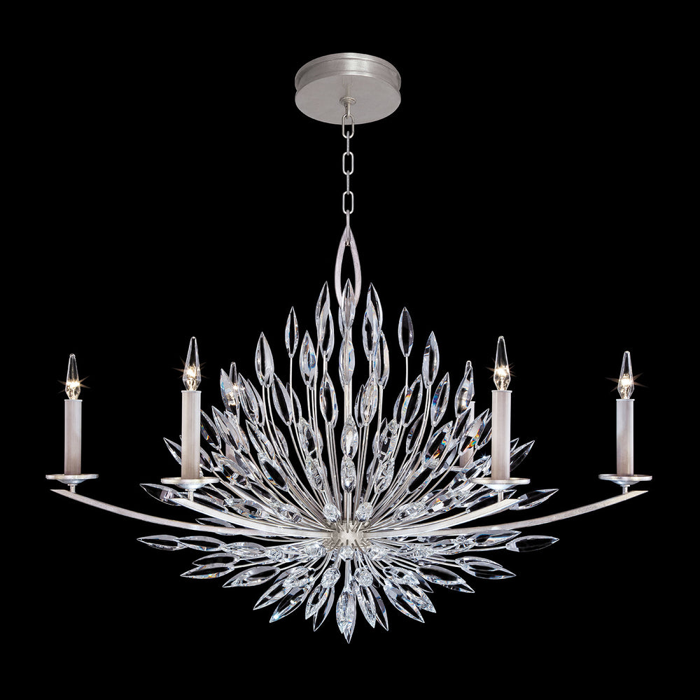 Fine Art Handcrafted Lighting Lily Buds 48"W Oblong Chandelier in Standard Silver Leaf (883240ST)