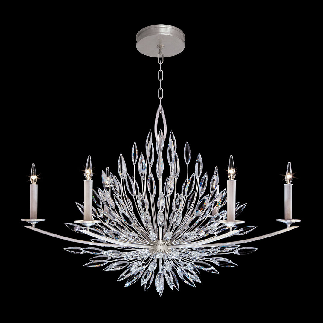 Fine Art Handcrafted Lighting Lily Buds 48"W Oblong Chandelier in Standard Silver Leaf (883240ST)
