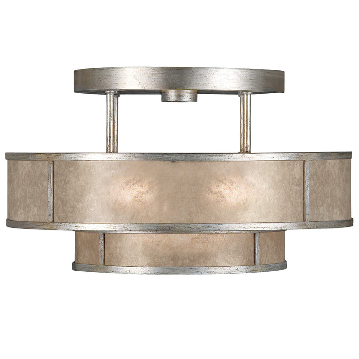 Fine Art Handcrafted Lighting Singapore Moderne 24"W Round Semi-Flush Mount in Warm Muted Silver Leaf (600940-2ST)