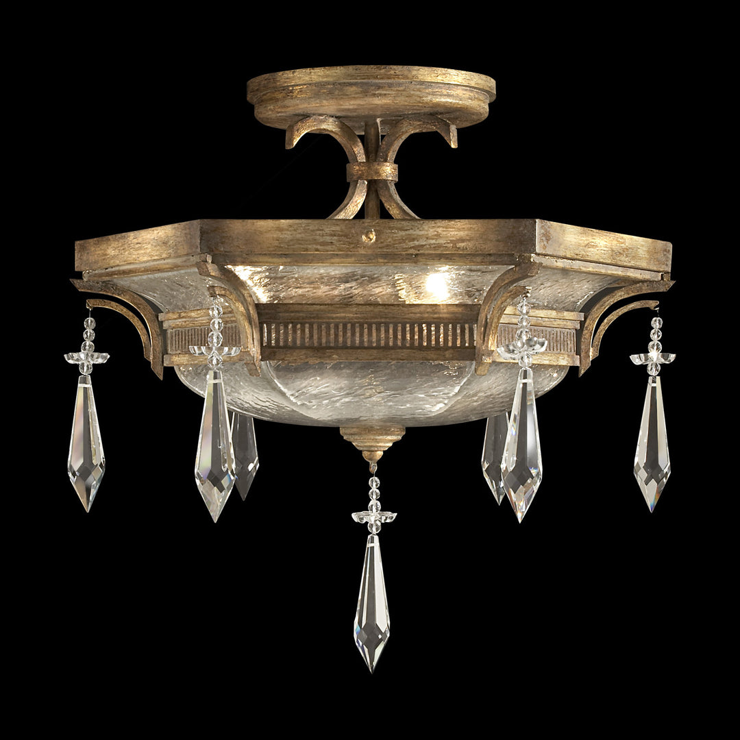 Fine Art Handcrafted Lighting Monte Carlo 21"W Round Semi-Flush Mount in Worn Gold Leaf (569840ST)