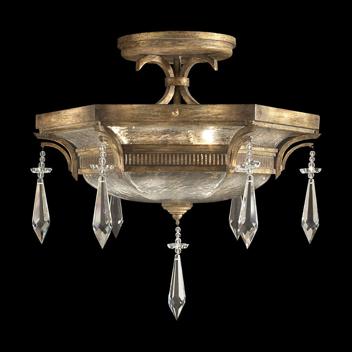 Fine Art Handcrafted Lighting Monte Carlo 21"W Round Semi-Flush Mount in Worn Gold Leaf (569840ST)