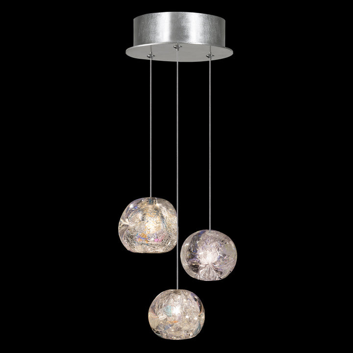 Fine Art Handcrafted Lighting Natural Inspirations 9"W Round Pendant in Standard Silver Leaf, Nebula (852340-106LD)