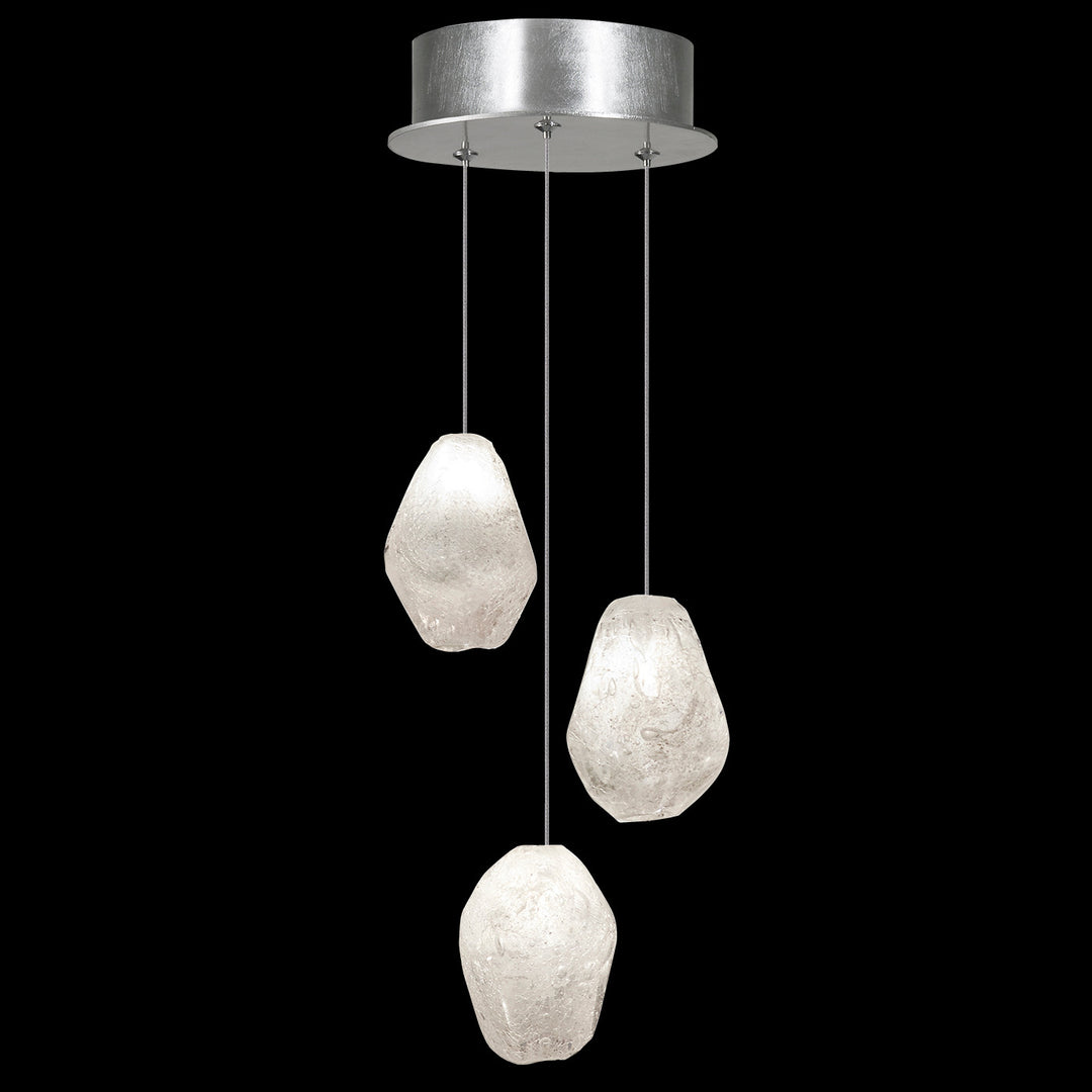 Fine Art Handcrafted Lighting Natural Inspirations 9"W Round Pendant in Standard Silver Leaf, Clear Quartz (852340-13LD)