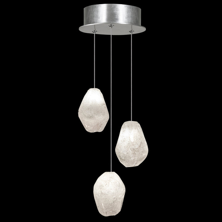 Fine Art Handcrafted Lighting Natural Inspirations 9"W Round Pendant in Standard Silver Leaf, Clear Quartz (852340-13LD)