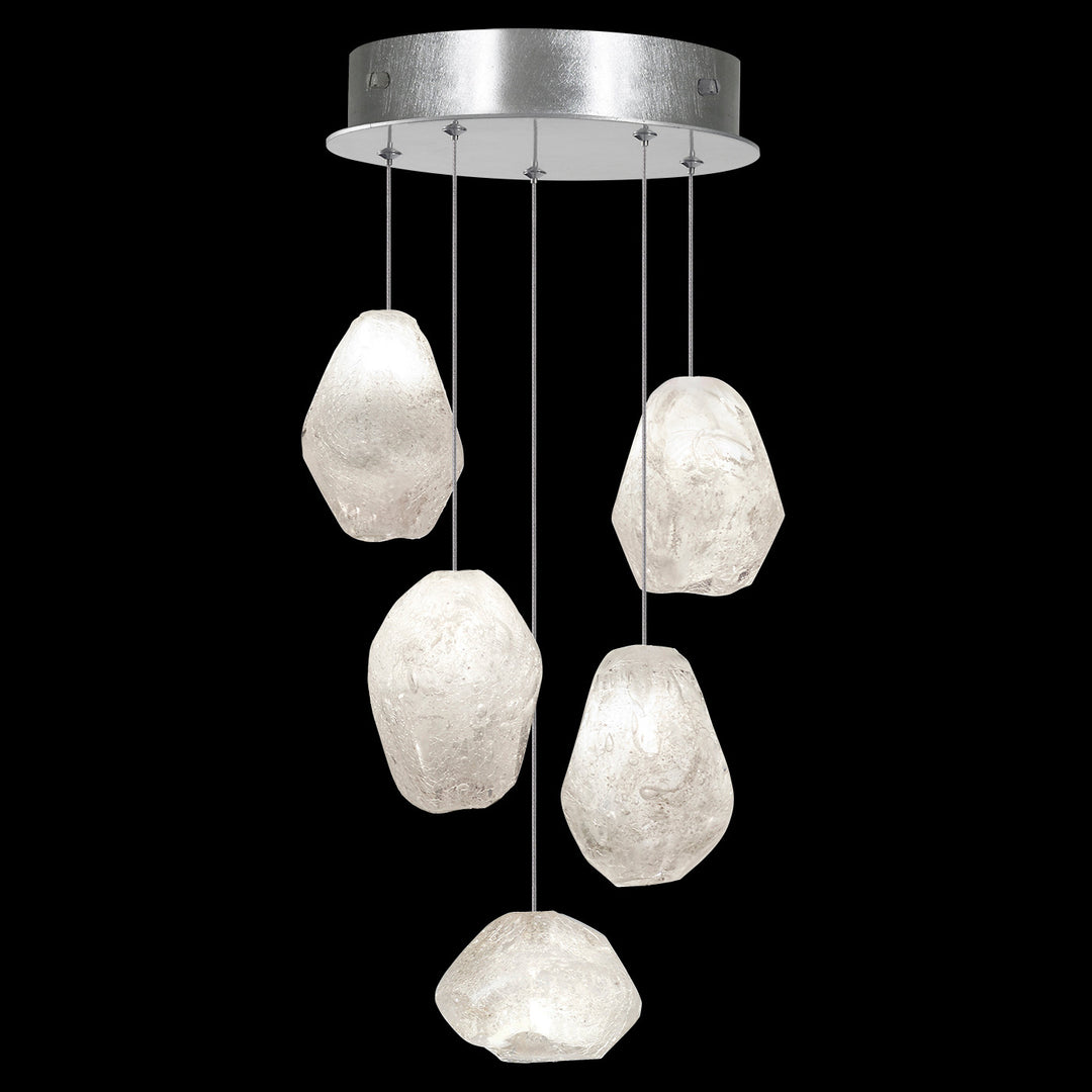 Fine Art Handcrafted Lighting Natural Inspirations 12"W Round Pendant in Standard Silver Leaf, Clear Quartz (852440-13LD)