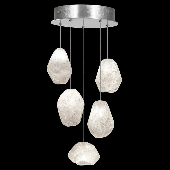 Fine Art Handcrafted Lighting Natural Inspirations 12"W Round Pendant in Standard Silver Leaf, Clear Quartz (852440-13LD)