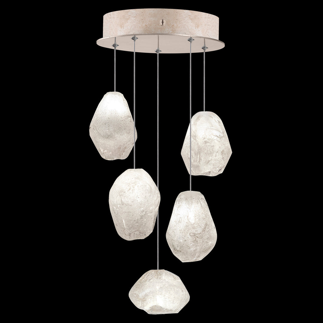 Fine Art Handcrafted Lighting Natural Inspirations 12"W Round Pendant in Mottled Gold Leaf, Clear Quartz (852440-23LD)