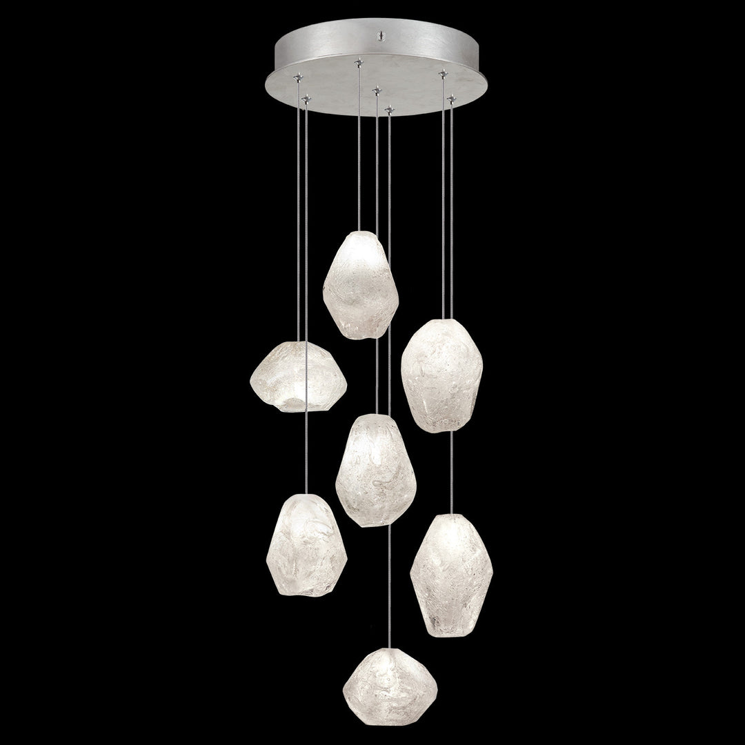 Fine Art Handcrafted Lighting Natural Inspirations 14"W Round Pendant in Standard Silver Leaf, Clear Quartz (852640-13LD)