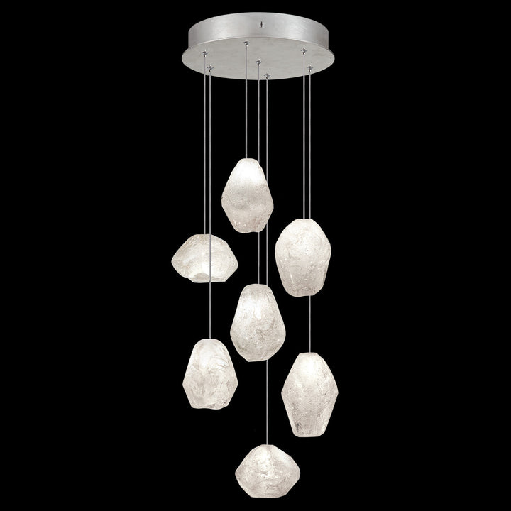 Fine Art Handcrafted Lighting Natural Inspirations 14"W Round Pendant in Standard Silver Leaf, Clear Quartz (852640-13LD)