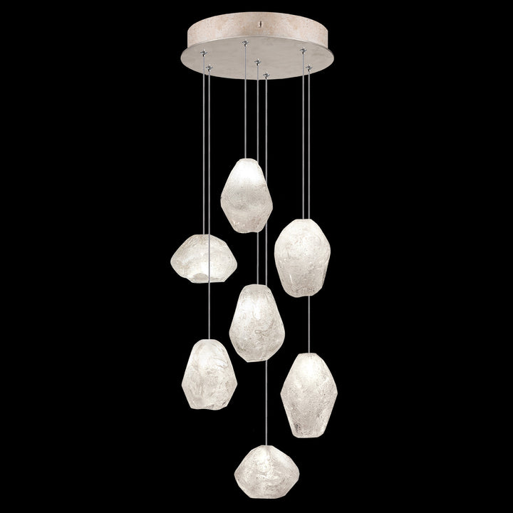 Fine Art Handcrafted Lighting Natural Inspirations 14"W Round Pendant in Mottled Gold Leaf, Clear Quartz (852640-23LD)