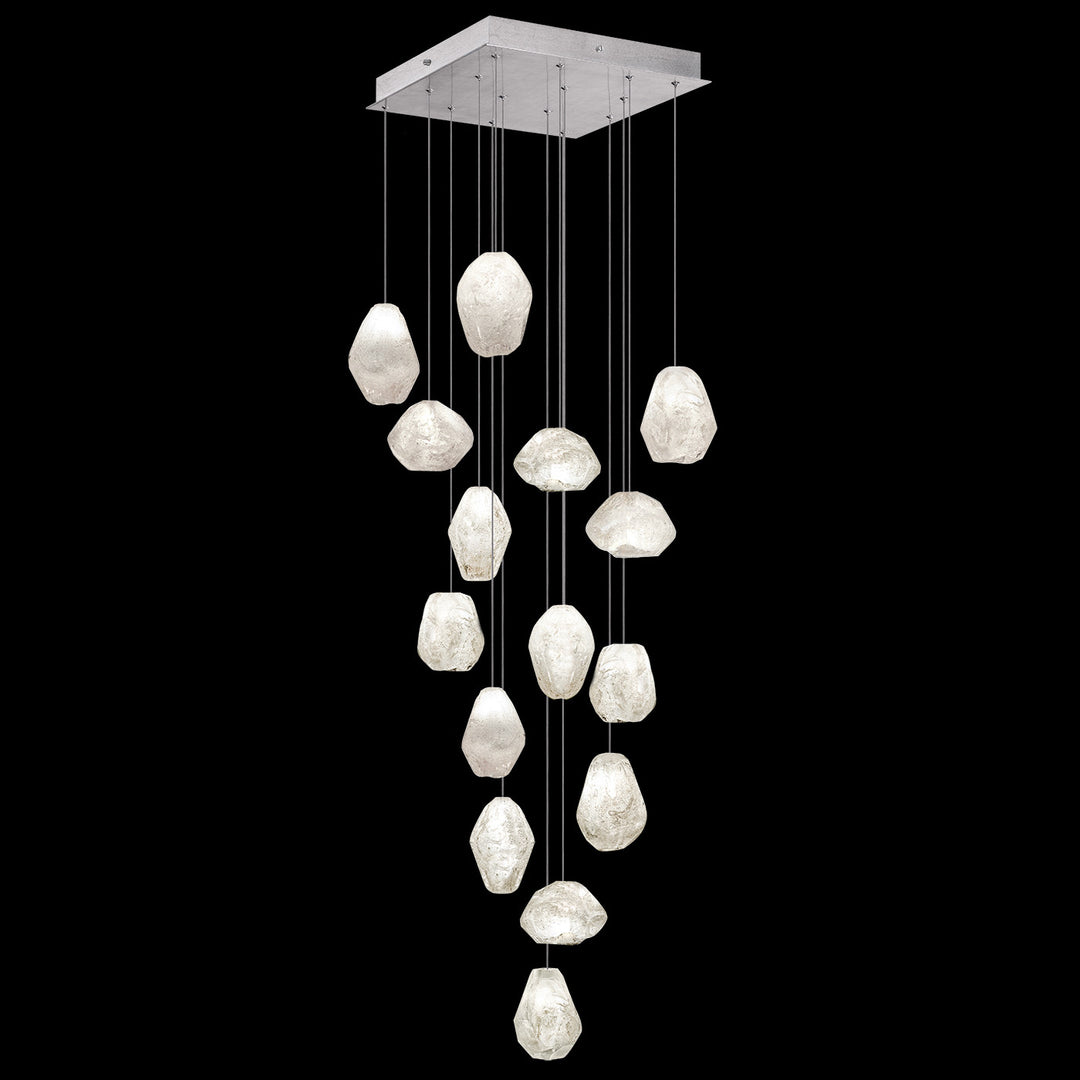 Fine Art Handcrafted Lighting Natural Inspirations 19"W Square Pendant in Standard Silver Leaf, Clear Quartz (853040-13LD)