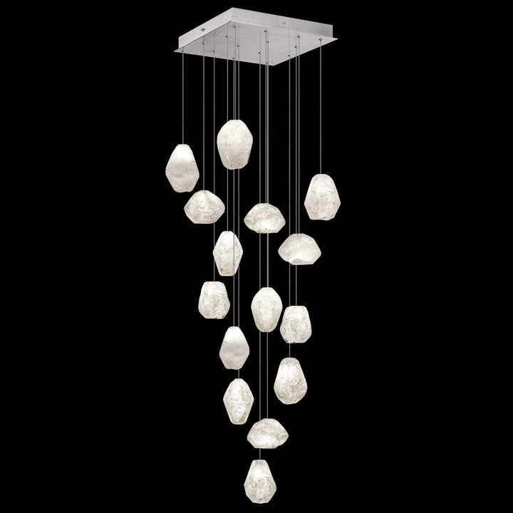 Fine Art Handcrafted Lighting Natural Inspirations 19"W Square Pendant in Standard Silver Leaf, Clear Quartz (853040-13LD)
