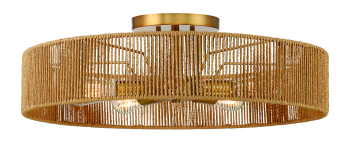 Savoy House Ashe Semi-Flush Ceiling Semi Flush Mounts Savoy House Warm Brass and Rope 5 