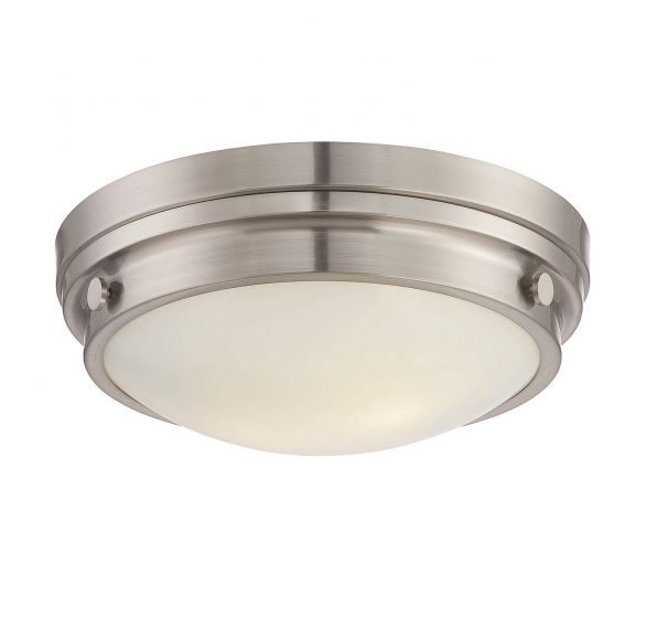 Savoy House Essentials Lucerne Flush Mount Ceiling Flush Mounts Savoy House 13.25x13.25x4.75 Satin Nickel White Glass