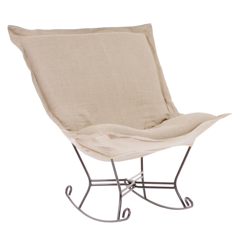 Howard Elliott Collection Scroll Puff Rocker Linen Slub Natural Titanium Frame Howard Elliott Collection