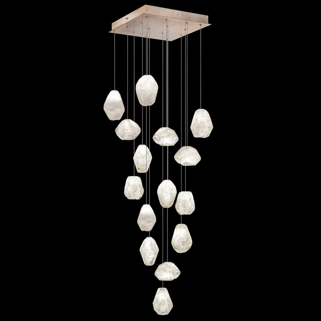 Fine Art Handcrafted Lighting Natural Inspirations 19"W Square Pendant in Mottled Gold Leaf, Clear Quartz (853040-23LD)