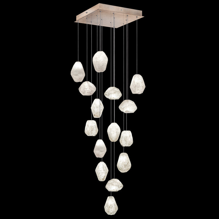 Fine Art Handcrafted Lighting Natural Inspirations 19"W Square Pendant in Mottled Gold Leaf, Clear Quartz (853040-23LD)