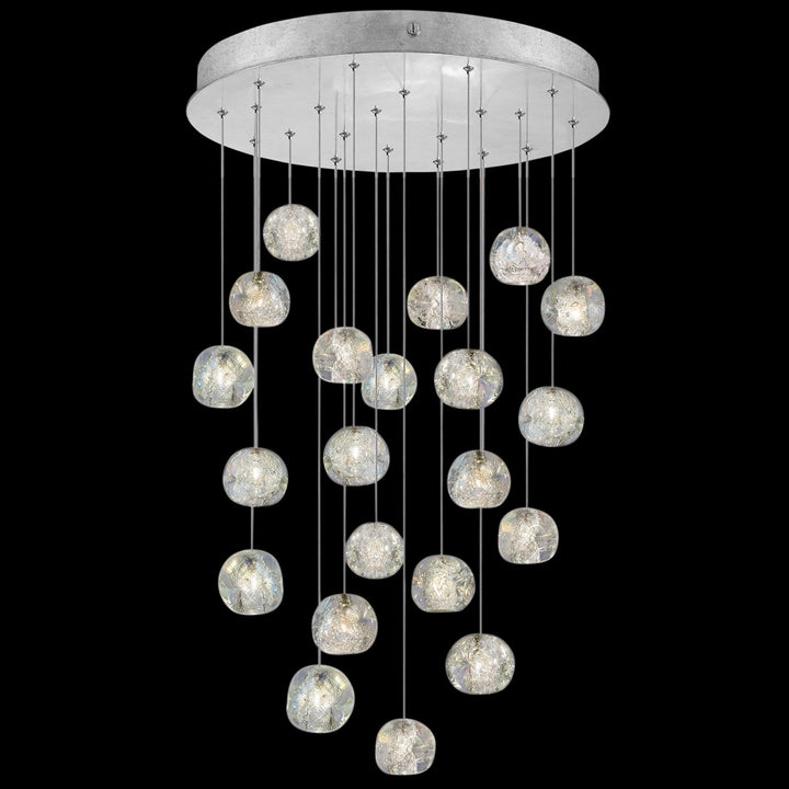 Fine Art Handcrafted Lighting Natural Inspirations 24"W Round Pendant in Standard Silver Leaf, Nebula (853240-106LD)