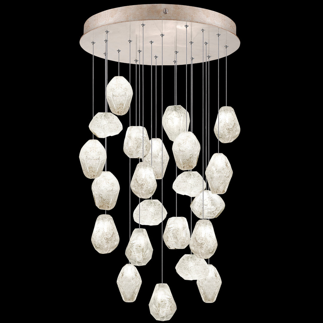 Fine Art Handcrafted Lighting Natural Inspirations 24"W Round Pendant in Mottled Gold Leaf, Clear Quartz (853240-23LD)