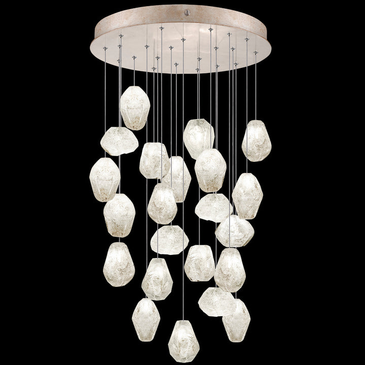 Fine Art Handcrafted Lighting Natural Inspirations 24"W Round Pendant in Mottled Gold Leaf, Clear Quartz (853240-23LD)