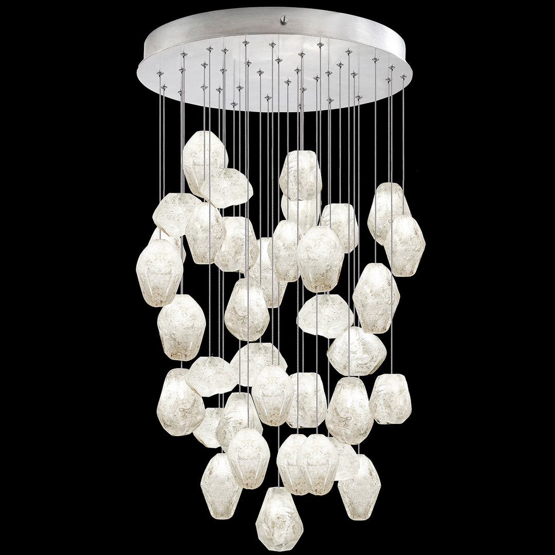 Fine Art Handcrafted Lighting Natural Inspirations 34"W Round Pendant in Standard Silver Leaf, Clear Quartz (853440-13LD)