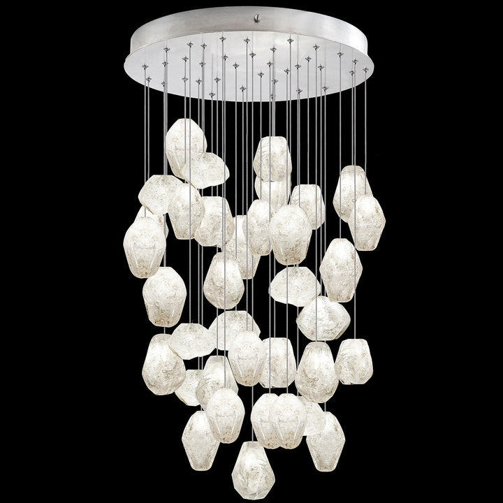 Fine Art Handcrafted Lighting Natural Inspirations 34"W Round Pendant in Standard Silver Leaf, Clear Quartz (853440-13LD)