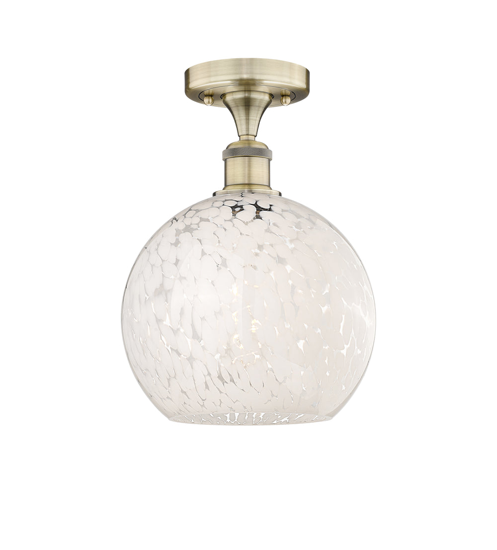 Innovations Lighting White Mouchette 10" Semi-Flush Mount - Antique Brass