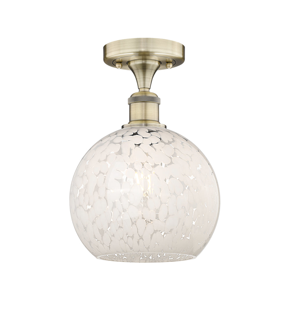 Innovations Lighting White Mouchette 8" Semi-Flush Mount - Antique Brass Ceiling Semi Flush Mounts Innovations Lighting White Mouchette ; Glass Type: White  