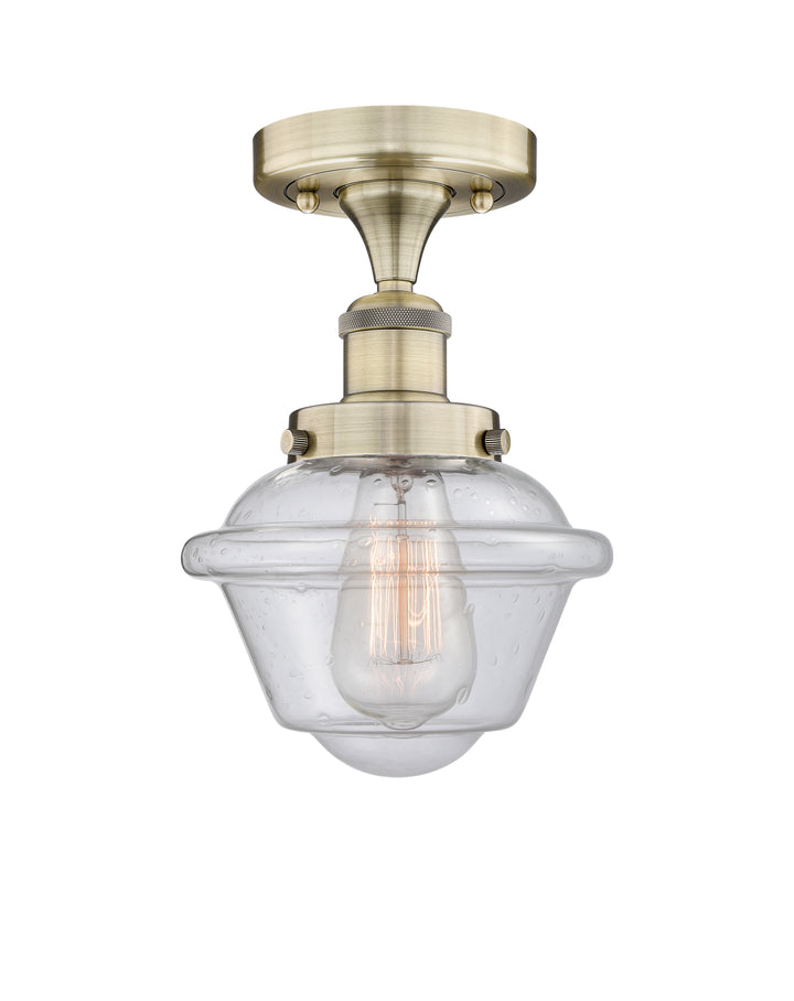 Innovations Lighting Oxford 7.5" Semi-Flush Mount - Antique Brass Ceiling Semi Flush Mounts Innovations Lighting Seedy ; Glass Type: Seedy; Ribbed  