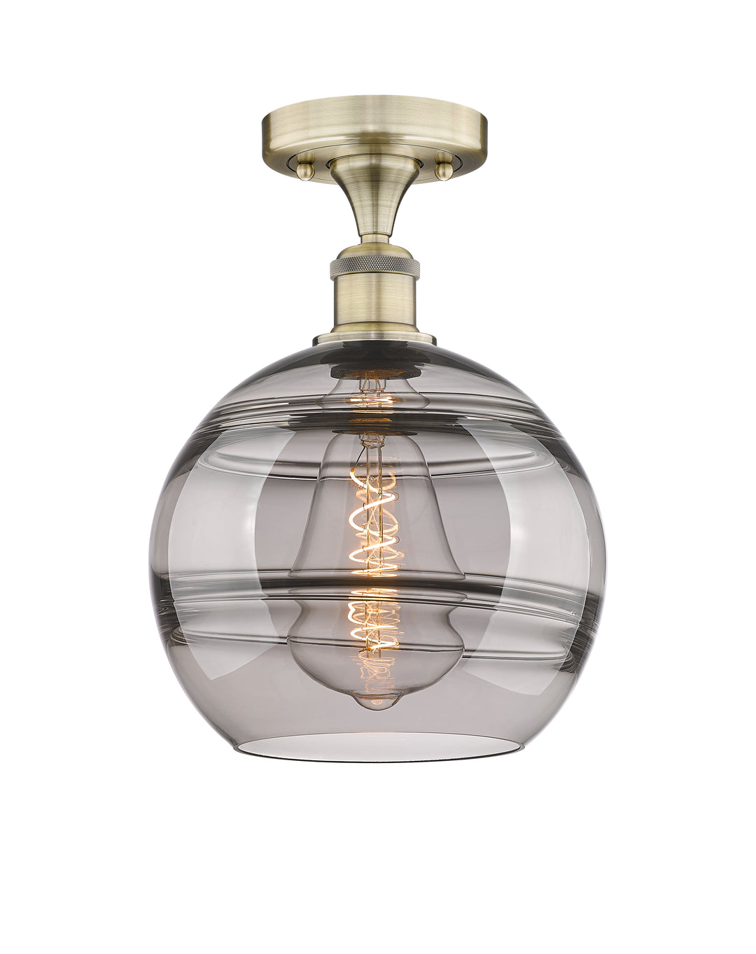 Innovations Lighting Rochester 10" Semi-Flush Mount - Antique Brass Ceiling Semi Flush Mounts Innovations Lighting Light Smoke ; Glass Type: Smoked  