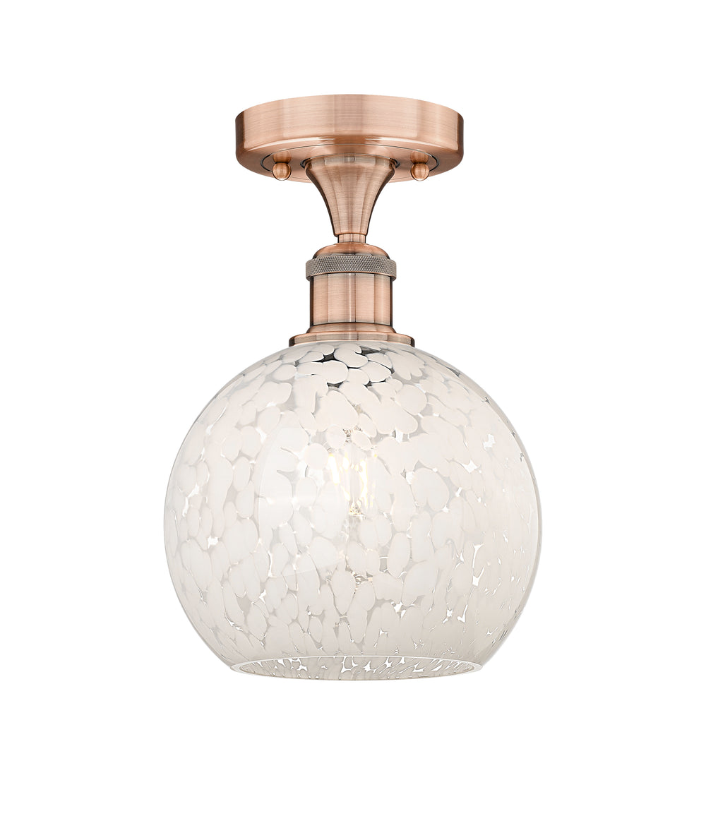 Innovations Lighting White Mouchette 8" Semi-Flush Mount - Antique Copper Ceiling Semi Flush Mounts Innovations Lighting White Mouchette ; Glass Type: White  