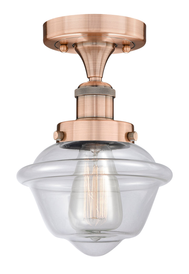 Innovations Lighting Oxford 7.5" Semi-Flush Mount - Antique Copper Ceiling Semi Flush Mounts Innovations Lighting Clear ; Glass Type: Transparent; Ribbed  