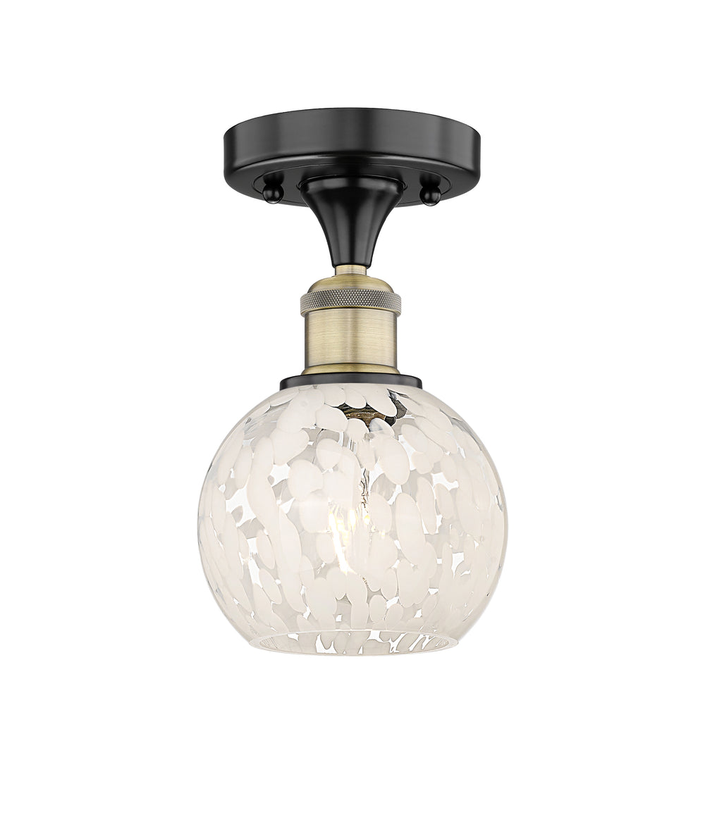 Innovations Lighting White Mouchette 6" Semi-Flush Mount - Black Antique Brass Ceiling Semi Flush Mounts Innovations Lighting White Mouchette ; Glass Type: White  